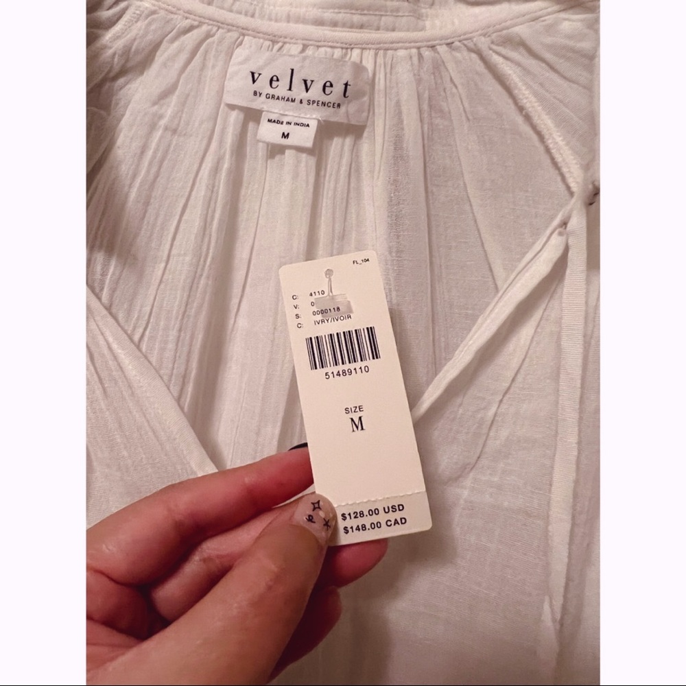 NWT Anthropologie Velvet by Graham & Spencer White Lena Peasant Blouse Tunic - Picture 11 of 16